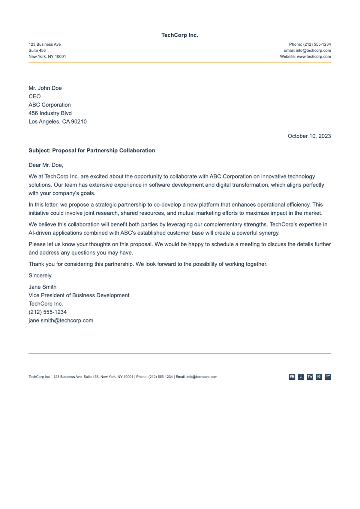 Corporate letterhead template with minimalist design and contact footer_variant_1